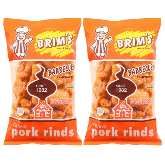 Barbecue Flavored Fried Pork Rinds 2.63 ounce Bags for Snacking Home Kitchen Party Favor Pantry Staple Office Movie Night Travel BBQ Picnic Camping Delicious Food Snacks Gift Supplies - 2 count