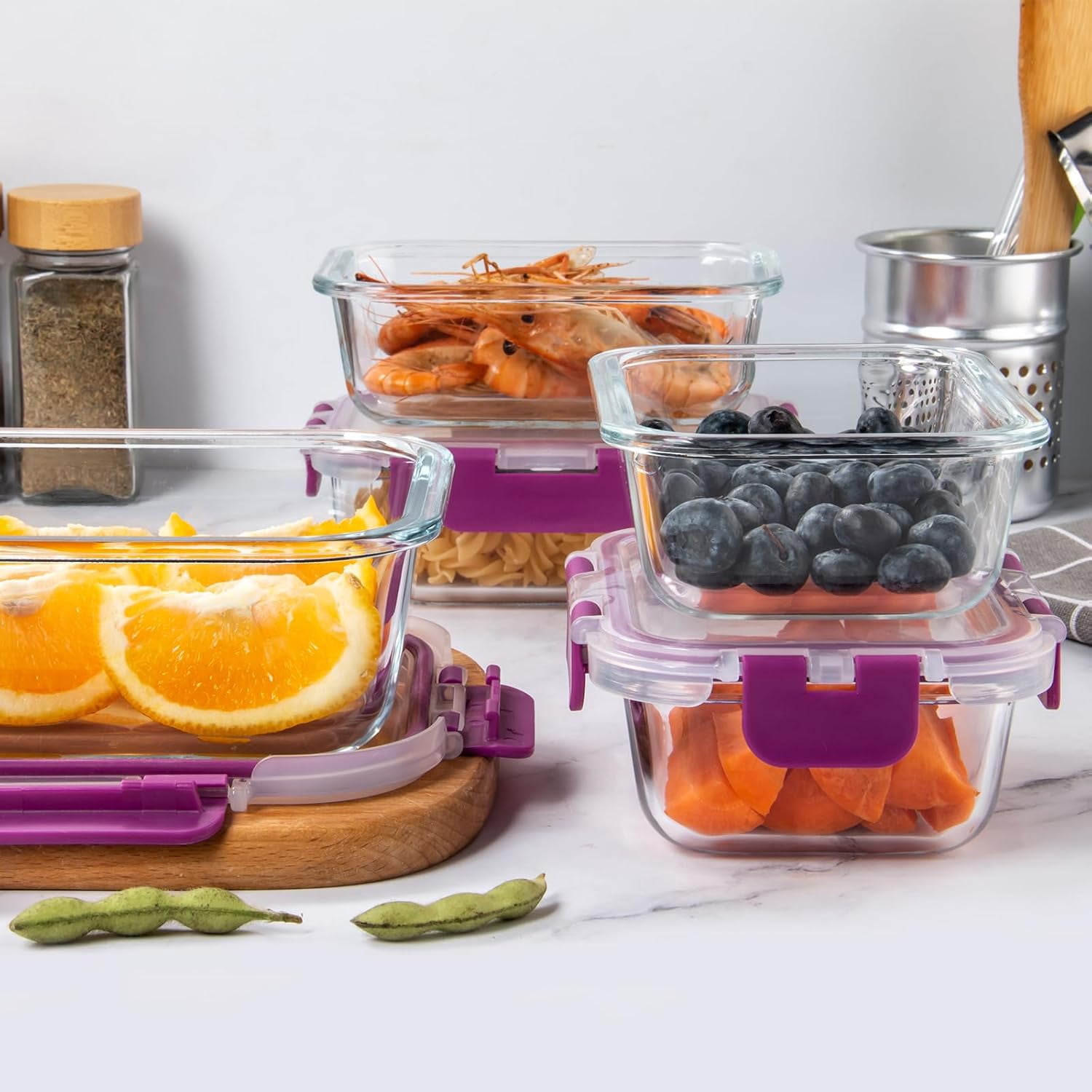 DFA 10 Pack Glass Food Storage Containers with Lids, Leakproof Airtight Glass Meal Prep Containers For Lunch, On The Go, Leftover, Dishwasher Safe