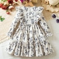 thumbnail image 4 of Fgnfyis Girls Long Sleeve Dress with Flutter Sleeves and Floral Print for Stylish Toddlers and Kids Party Gown Everyday Wear White 4-5 Years, 4 of 9