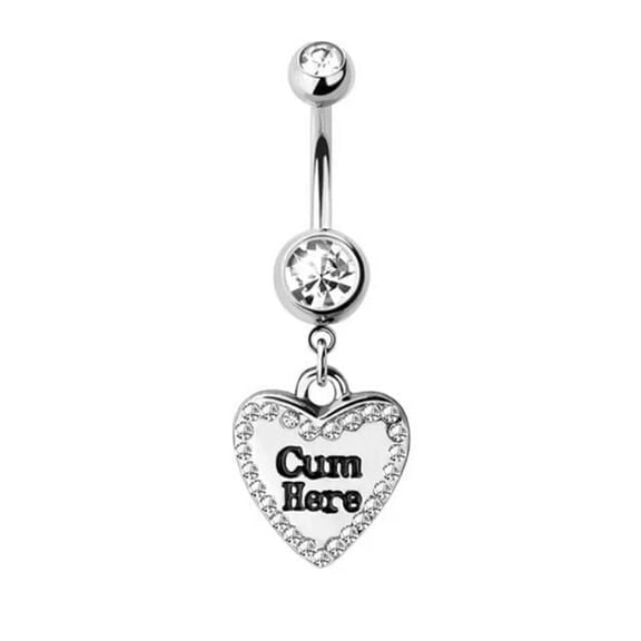 BodyJewelryOnline 14G Belly Button Rings Surgical Steel Love Heart Dangle Clear CZ Navel Men Women