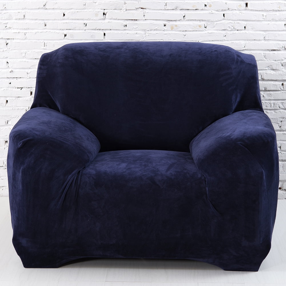 CJC Sofa Cover Plush Stretch 1 2 3 4 Seater Sofa Slipcover Chair Loveseat Couch Cover Furniture Protector Cover with 1 Pillowcase (1 Seater, Navy Blue)