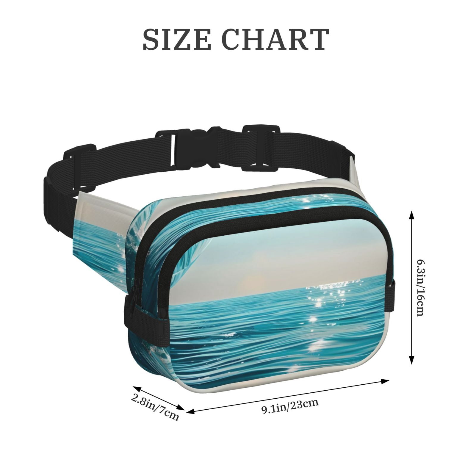 Picia Turquoise Ocean Reflection Print Square Double-Layer Waist Bag Mini Adjustable Waist Belt Bag Exercise Running Travel Hiking
