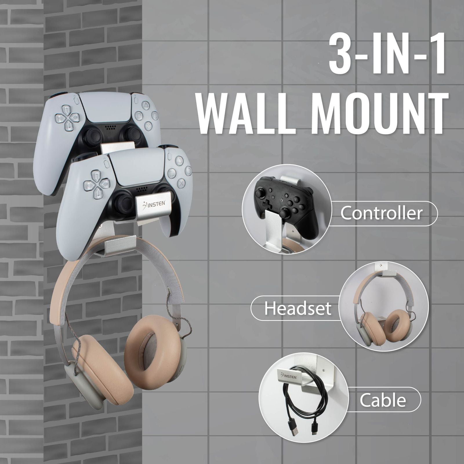  EJGAME Wall Mount Bracket Compatible with PS5 Slim, Stable  Metal Wall Hanging Stand with Controller Holder & Headphone Hanger & Remote  Control Bracket & 2-in-1 Magnetic Charging Cable : Video Games