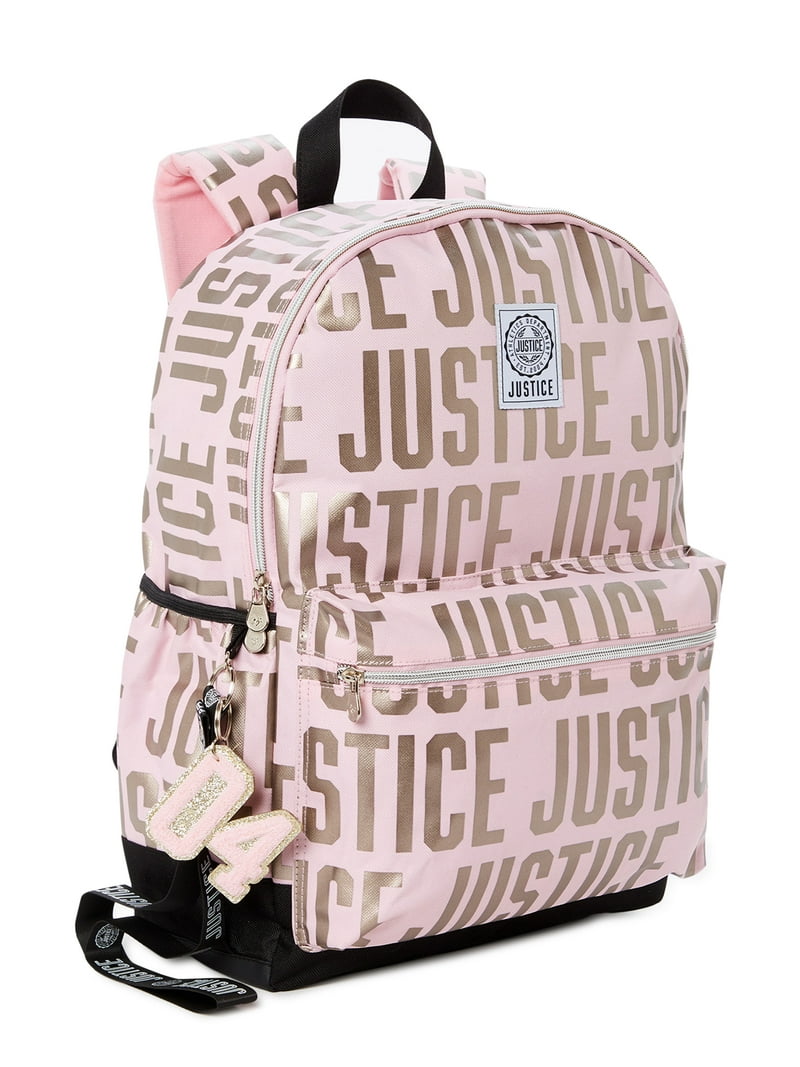 【Z23381】JUSTICE Justice Girls 17 Inch Laptop Backpack with Lanyard Pink Metallic