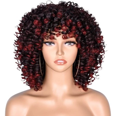 Wigs Short Hair Curly Wigs with Bangs for Black Women Synthetic Wigs ...