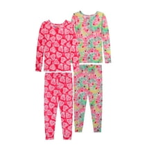 BTween 4-Piece Girls Pajamas, Long Sleeve Tie Dyed Hearts Girls' Pajama Sets, Size 4