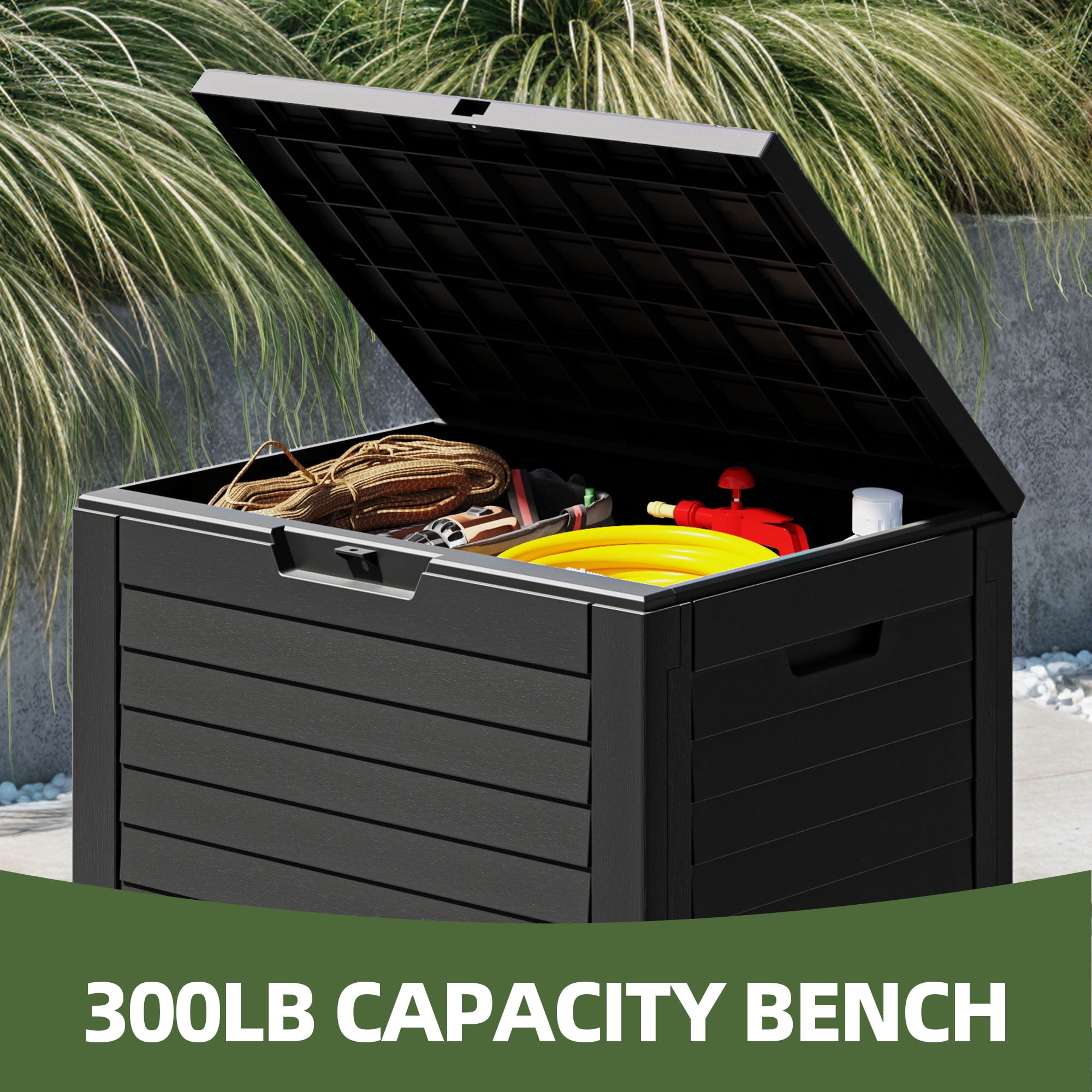 Uforic 35 Gallon Outdoor Resin Storage Box, Waterproof Lockable Deck Box, Package Delivery Box for Patio Cushions, Pool Supplies, Garden Tools, Black