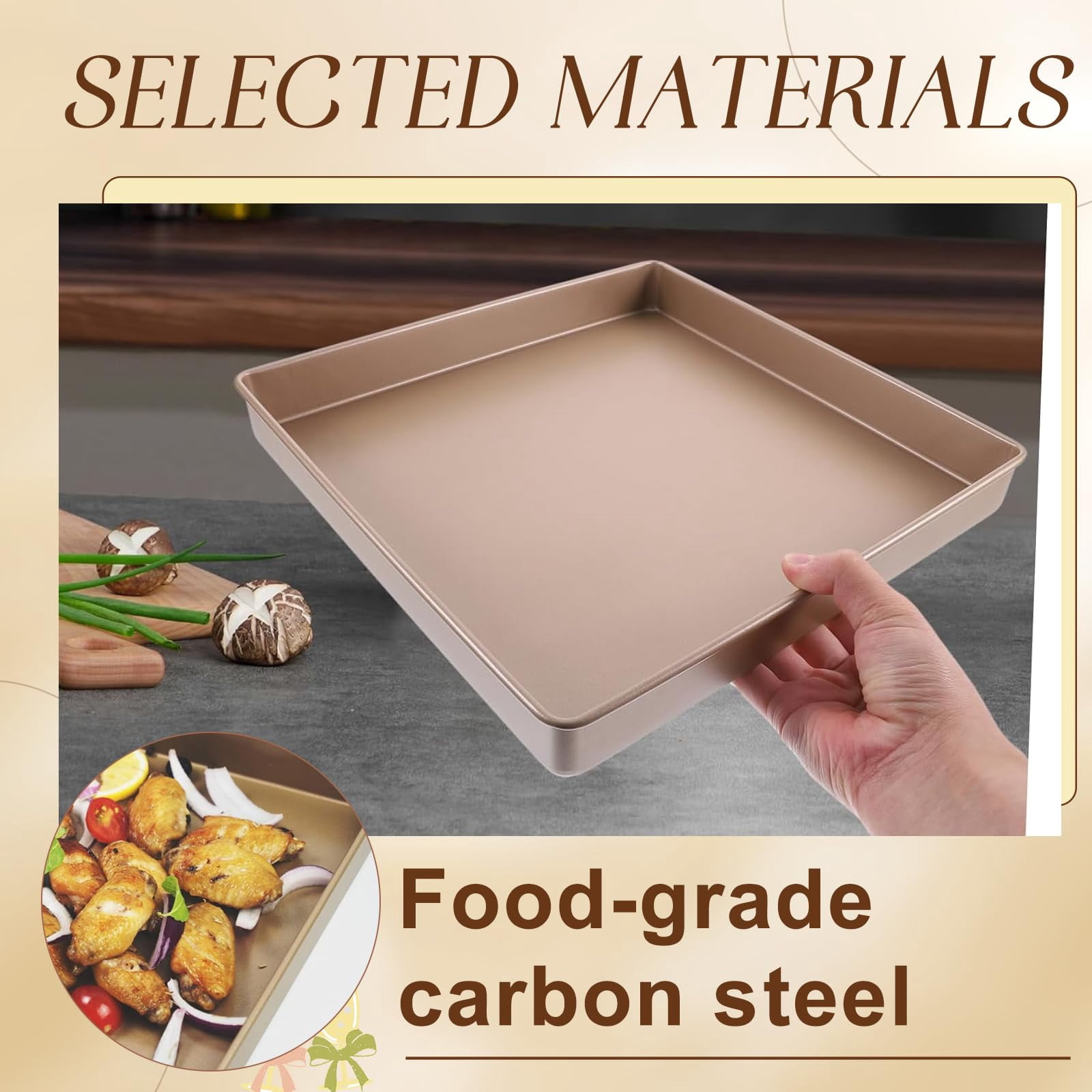 11 Inch Square Cake Pan, 2 Inch Deep Baking Pan Nonstick Cookie Sheet Brownie Cake Pa Toaster Oven Pans Bakeware, Easy Clean & Food Safe.
