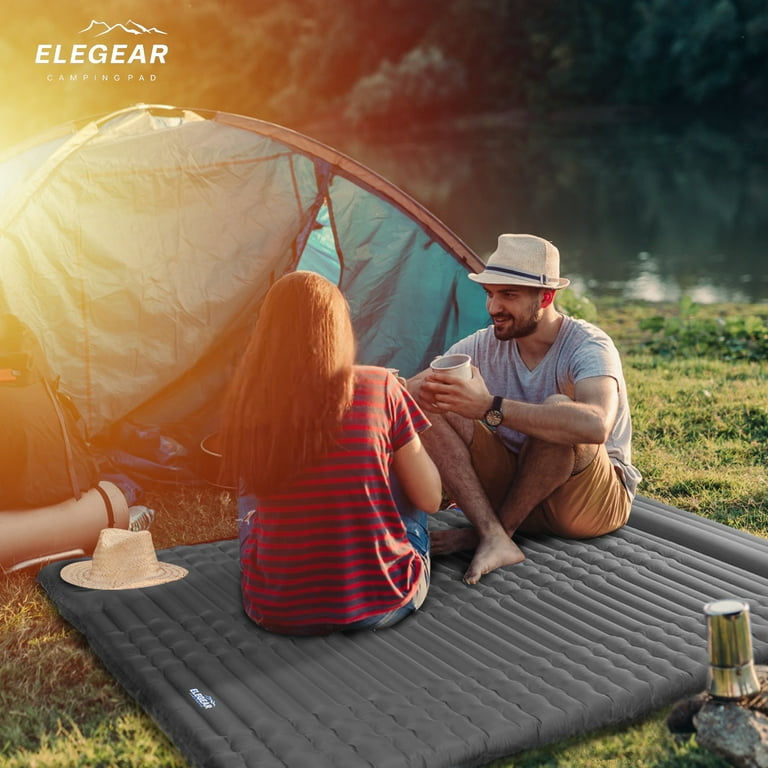 Elegear Double Sleeping Pad for Camping 4 Extra Thick Queen Camping Pad 2 Person with Pillow Built in Foot Pump Inflatable Sleeping Mat for Backpacking Hiking Traveling Tent Gray Walmart