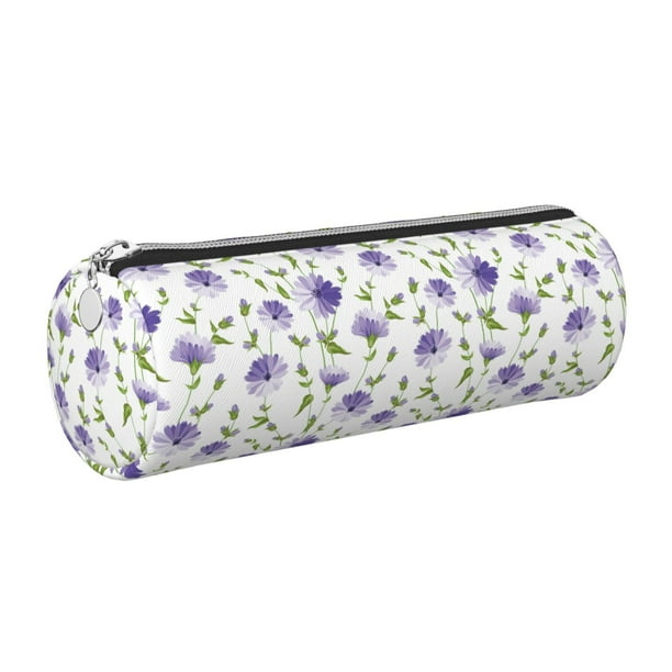 Disketp Purple Chicory Estuche Organizador de Lápices de Cuero, Estuche de Oficina con Cremallera para Bolígrafo y Lápiz