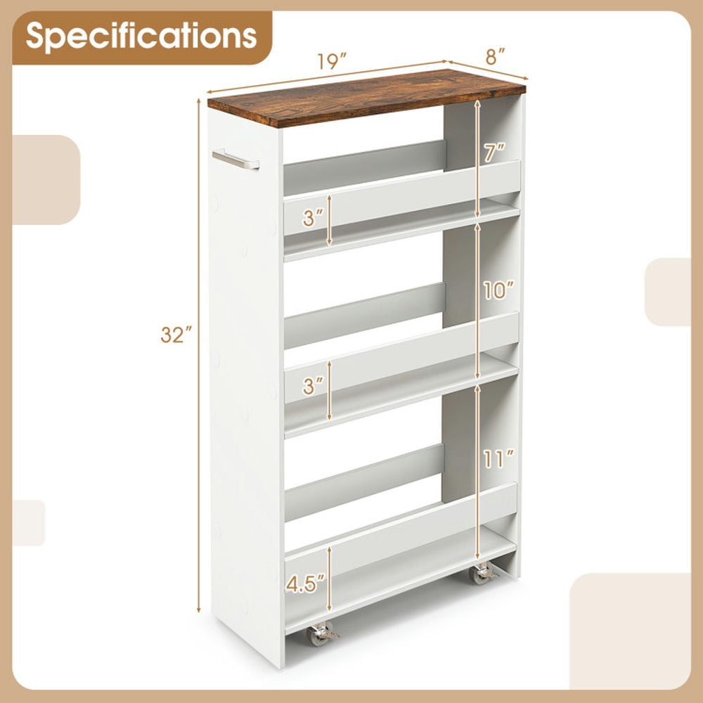 Finihen Rolling Cart, Kitchen Island Cart, 4-Tier Rolling Storage Cart Slim Kitchen Cart on Wheels with Open Shelves and Handle, for Kitchen, Dining Room, Rustic Brown Finihen Rolling Cart, Kitchen Island Cart, 4-Tier Rolling Storage Cart Slim Kitchen Cart on Wheels with Open Shelves and Handle, for Kitchen, Dining Room, Rustic Brown