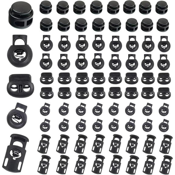 40Pcs Cord Lock  Plastic Cord Locks for Drawstrings  Black Spring Toggle Stopper with 4 Sizes  Elastic Cord Adjuster Shoelace Fastener Lock for Drawstring  Paracord  Shoelaces  Clothing and Bags