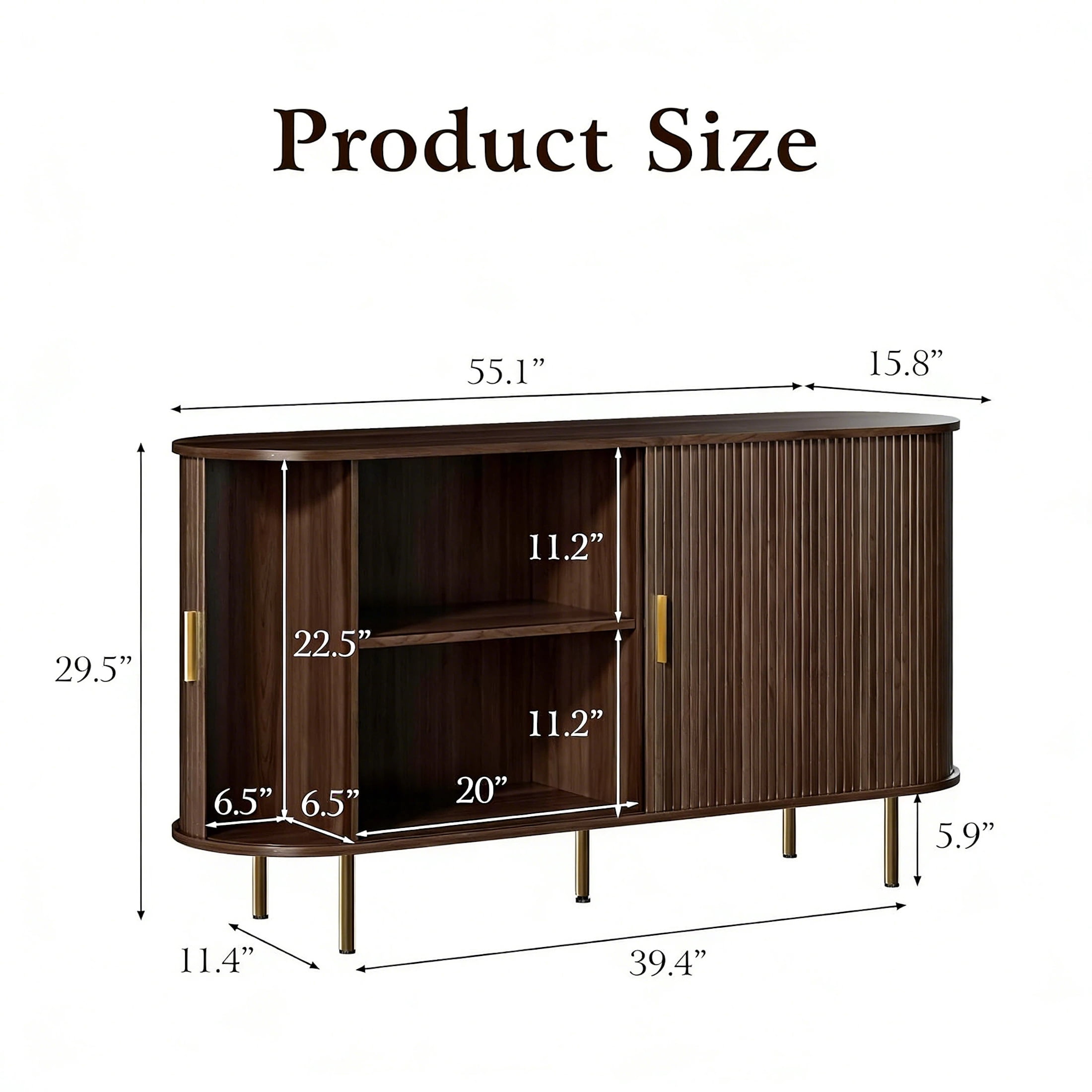 Aisword Sideboard Buffet Cabinet with Storage,Mid Century Modern Fluted Accent Coffee Bar Console Table,Tambour Sliding Doors& Adjustable Shelf for Kitchen, Living Room, Entryway, 55 Inch Dark Walnut