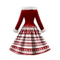 thumbnail image 4 of Women's Casual Dress Long-Sleeve V-Neck Patchwork Fleece Christmas Print Dress for Warm Holiday Wear and Cozy Fashion,Multicolor,XL, 4 of 5