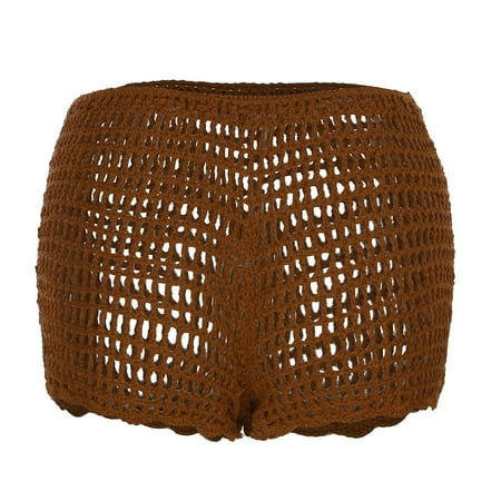 Fainosmny For Women S Summer Solid Color Handwoven Beach Swimming Pants Stretchable Strap Hollow Shorts Pants Separates Swim Trunks Coffee S