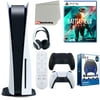 Sony Playstation 5 Disc Version (Sony PS5 Disc) with Midnight Black Extra Controller, Headset, Media Remote, Battlefield 2042, Accessory Starter Kit and Microfiber Cleaning Cloth Bundle