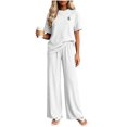 thumbnail image 6 of AnuYalue 2 Piece Pajama Sets for Women Dressy Casual Short Sleeve Tops Wide Leg Pants Loungewear Set Solid Travel Outfits, 6 of 8
