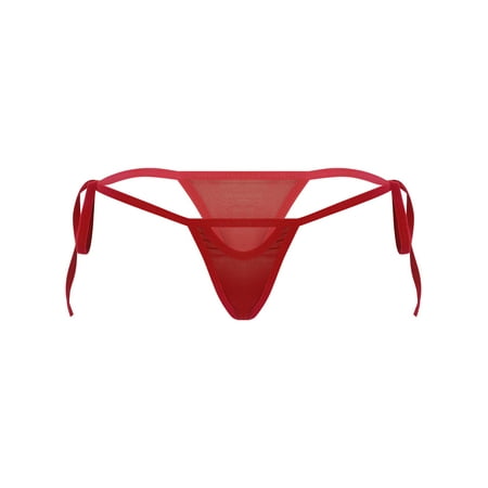 Sxiwei Women Low Rise Tie-Side Micro Thong T-Back See Through Mesh G-String Panty Underwear Bottoms Red B One Size