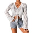 thumbnail image 1 of Traje de baño de ganchillo para mujer, con cordón hueco, manga larga, cuello en V, ropa de playa Blanco CH Blanco CH Xishao ropa, 1 of 2