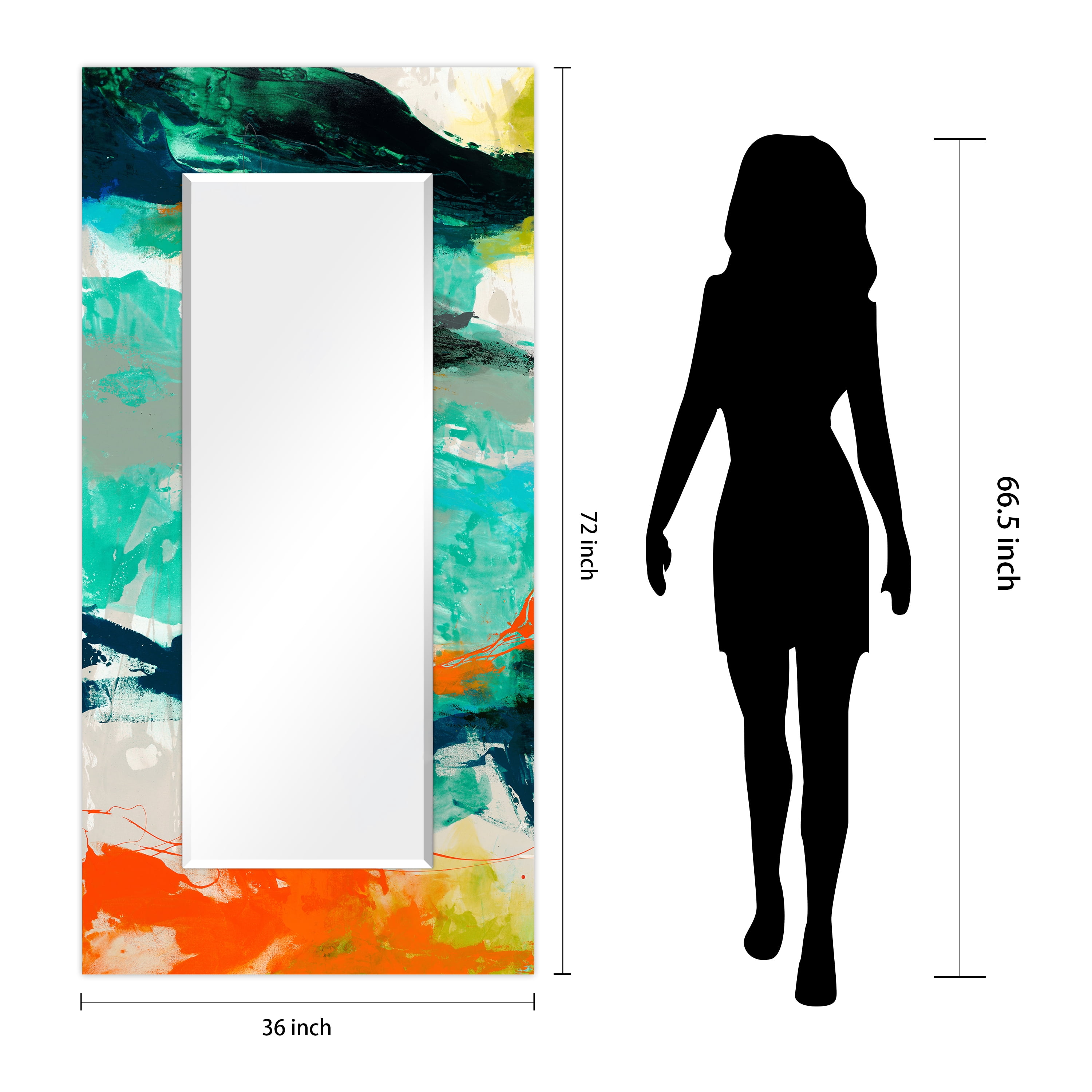 Empire Art Direct Tidal Abstract Rectangular Beveled Mirror on Free Floating Reverse Printed Tempered Art Glass, 72" x 36" x 0.4", Ready to Hang