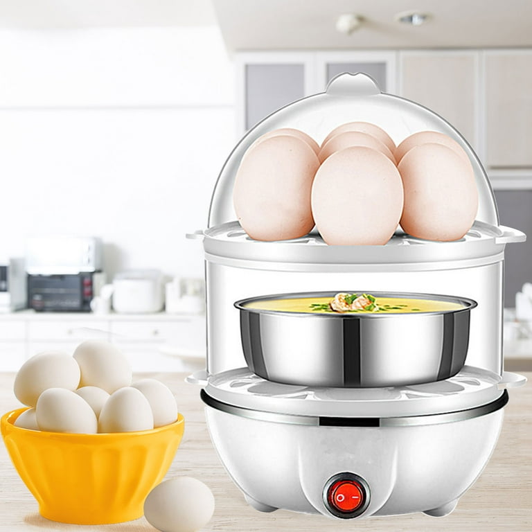 Mini Kitchen Egg Poacher 2-Layer Auto Power Off Electric Egg Steamer (White)