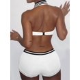 thumbnail image 4 of Women'S Striped Sleeveless Bodysuit Shorts Short Sleeve Collar Jumpsuit White M, 4 of 5