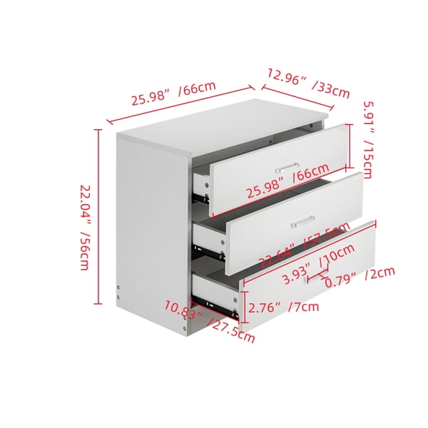 Alvantor White 3-Drawer Dresser with Durable P2-Grade Particle Board, Compact Design 26 x 13 x 22 Inches
