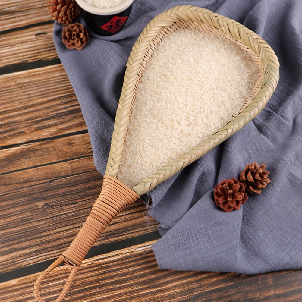 LEORX Bamboo Weaving Long Handle Drain Spoon for Home Use 2PCS Assorted Color