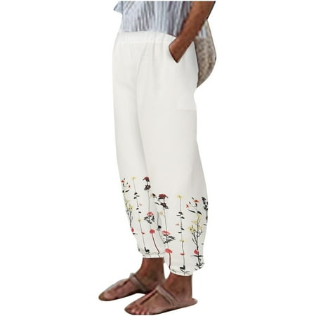 

Ziloco Women s Summer Casual Comfortable Loose Pocket Solid Color Trousers Pants pajama pants White XXL