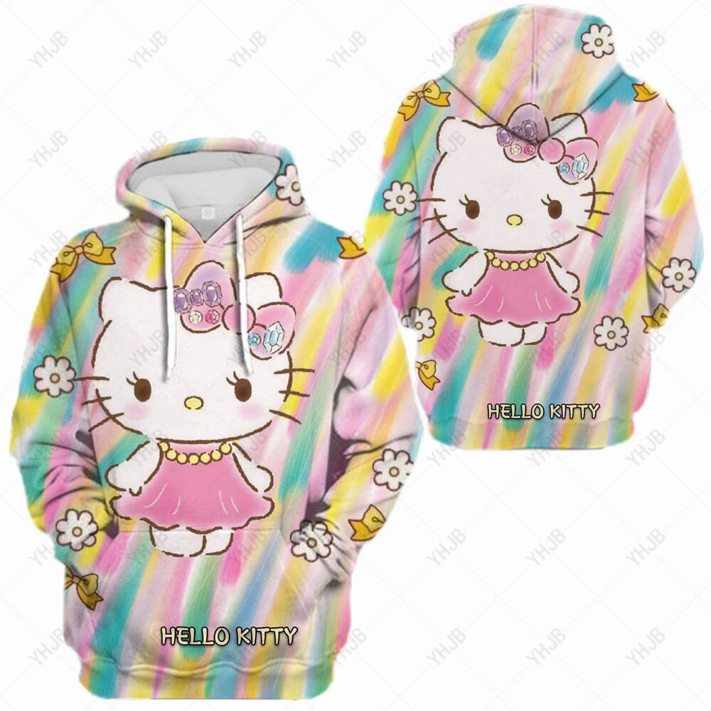 2023 Autumn Hello Kitty Print Sweatshirt Women Harajuku Hoodies Women ...