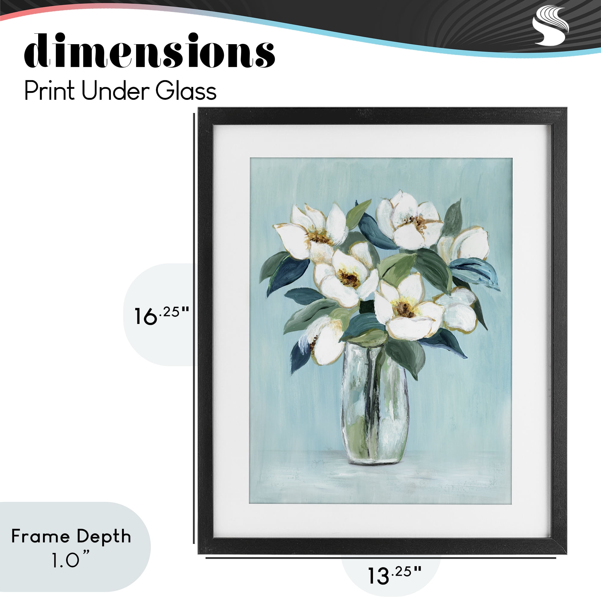 Stupell Industries Magnolia Blossoms on Blue Black Framed Print Under Glass, design by Janet Tava