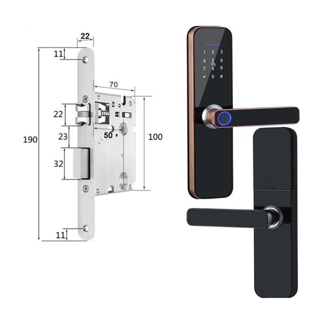 Door Lock, Tuya Electronic Smart Door Lock With Biometric Fingerprint / Smart Card / Password / Key Unlock/ USB Emergency Charge ,Easy to Install