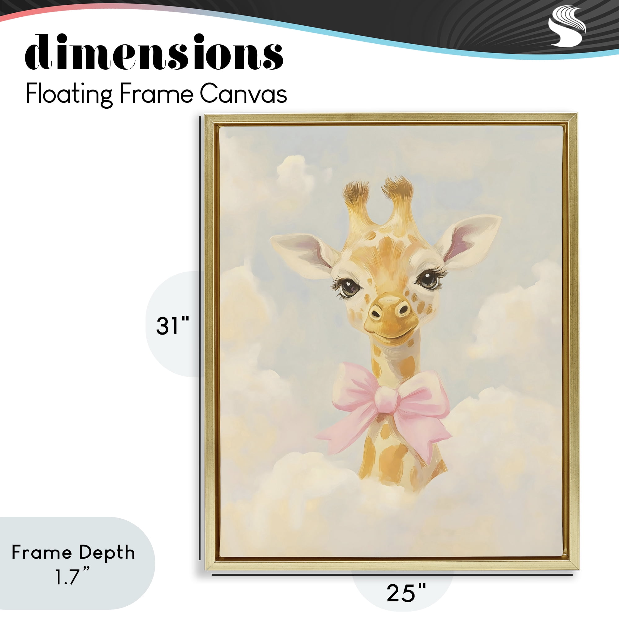 Stupell Industries Charming Giraffe In The Clouds Gold Framed Floater Canvas Wall Art, design by The Prints Vibe