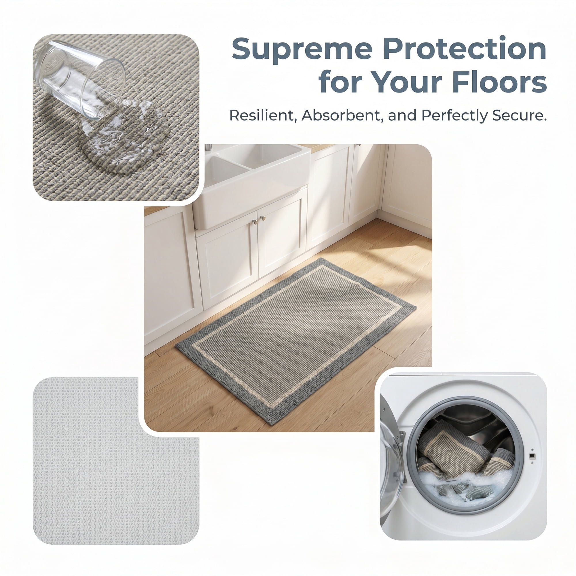 Unique Bargains Striped Polypropylene Non-Slip Absorbent Kitchen Rug Grey 35" x 24"