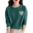 thumbnail image 3 of Women's Hand-Crochet Detail Sweater, 3D Floral Embroidered Pullover, Casual Crewneck Knit Top, Boho Chic Long Sleeve Blouse, Lightweight Textured Pullover Blackish Green L, 3 of 10
