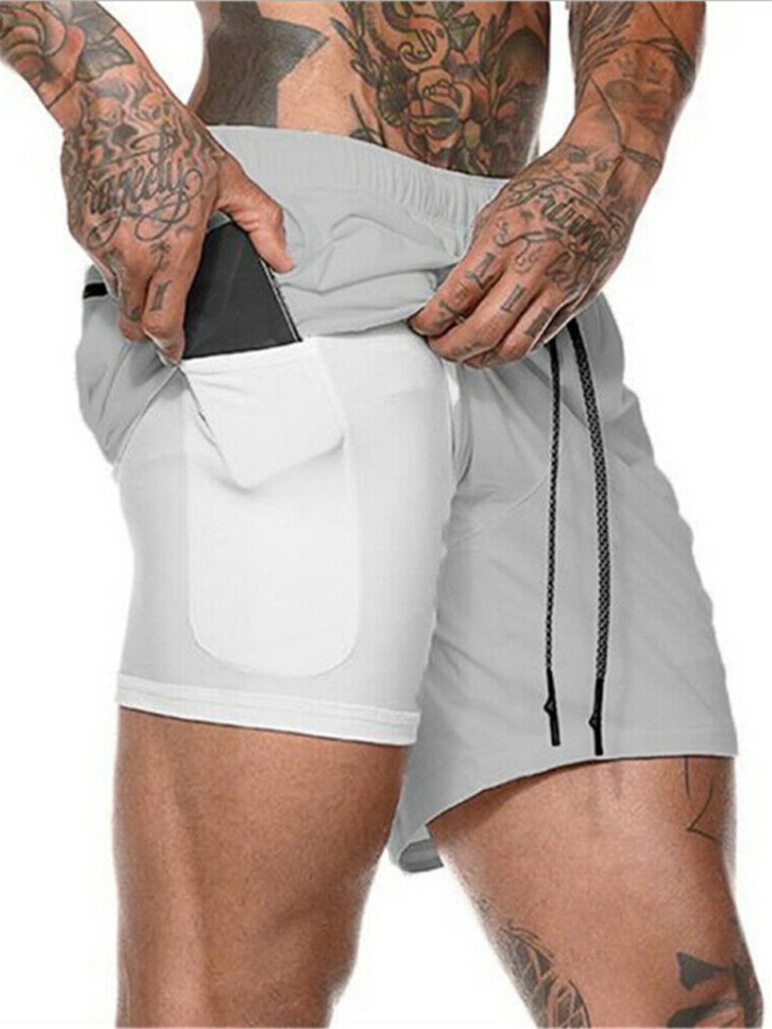 Aunavey Men's 2 in 1 Running Shorts Gym Workout Quick Dry Mens Shorts