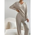 thumbnail image 5 of Michellecmm Women’s Two Piece Outfits Set Long Sleeve V Neck Ribbed Knit Tops and Pants Set Loungewear, 5 of 6