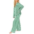 thumbnail image 4 of Pajamas for Women Set 2 Piece Set Striped Printed Long Sleeve Button Down Shirt and Pants Green Lounge Sets for Women L, 4 of 5