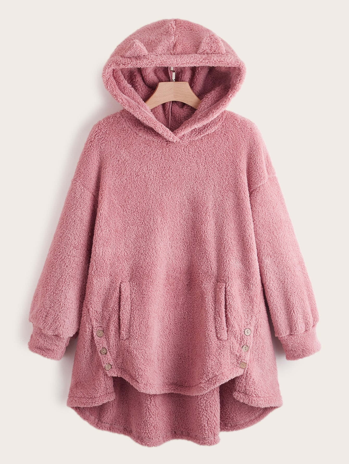 hooded high low drop shoulder