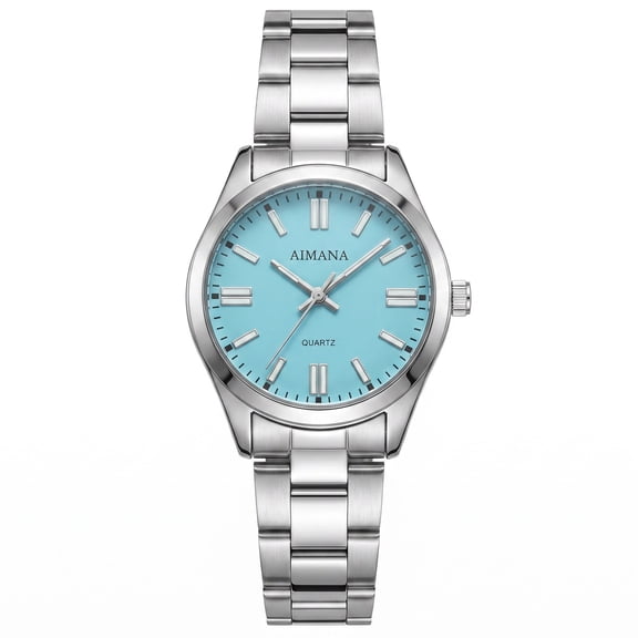 VORSEL Women's Quartz Watch, Turquoise Blue Dial Silver Stainless Steel Band 32mm