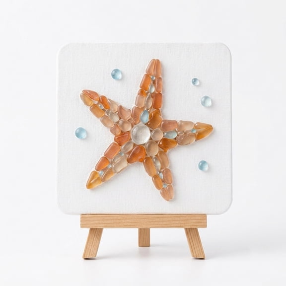 Sea Glass Mosaic DIY Art Kit, Beginner Friendly Sea Themed Sea Glass Art Kit DIY With Colorful Glass Pieces For Coastal Home Decor Ideal Handmade Gift For Craft Lover,D