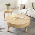 thumbnail image 3 of Gexpusm Round Coffee Table Set of 2,Natural Nesting Oak Table,31.5"L x 31.5"W x 14.29"H - Light Brown, 3 of 11