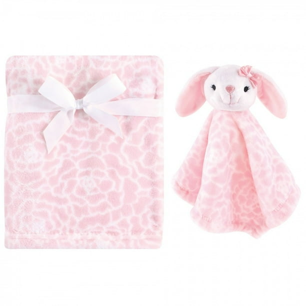 Hudson Baby Infant Girl Plush Blanket with Security Blanket, Bunny, One