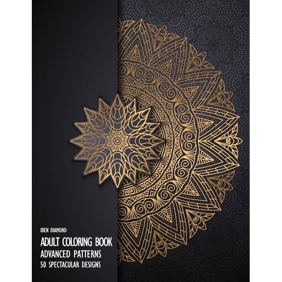 Adult Coloring Book: 50 Advanced Patterns on Black Background, (Paperback)