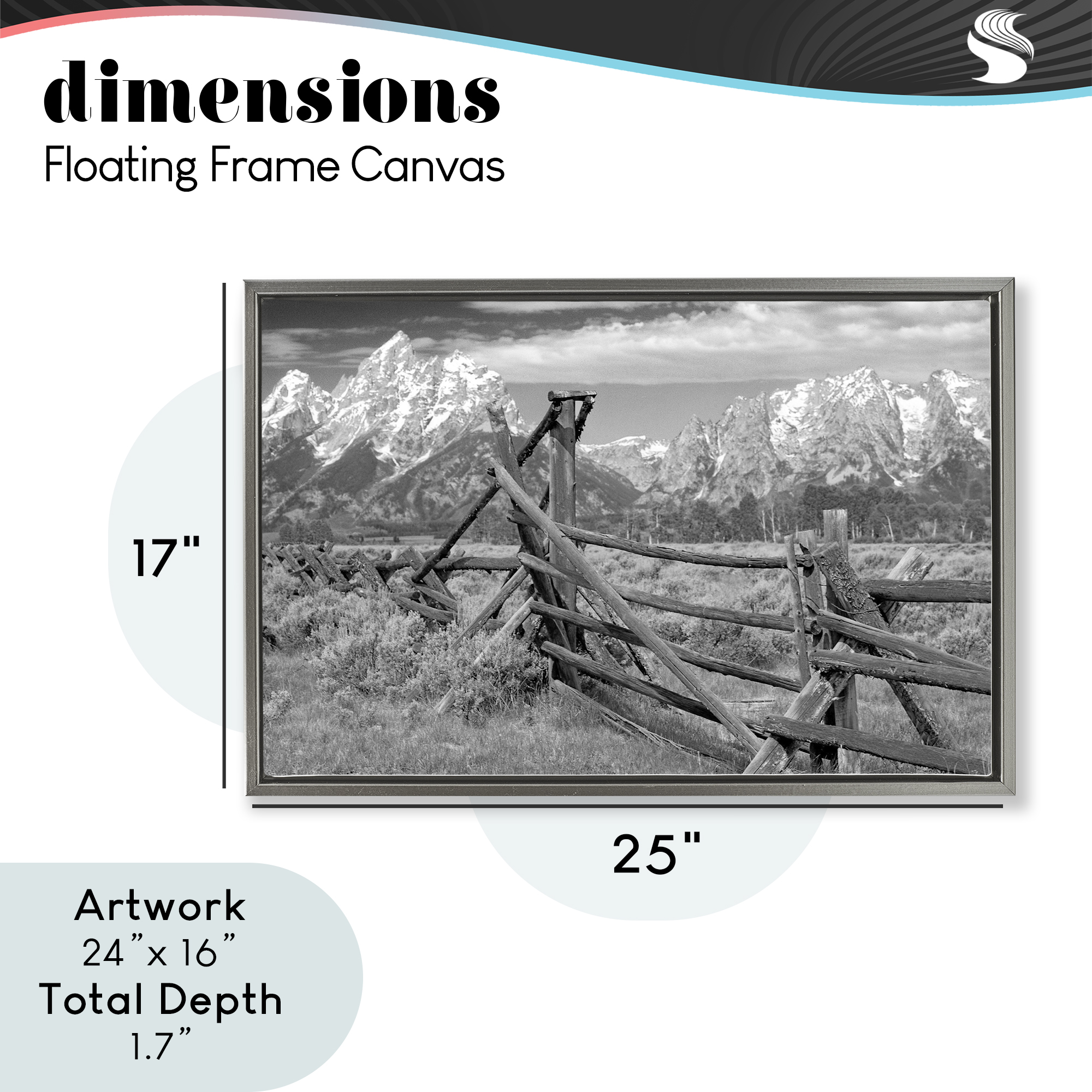 Grand Tetons Mountains & Fence Gray Framed Floater Canvas Wall Art, design by MJ Photography