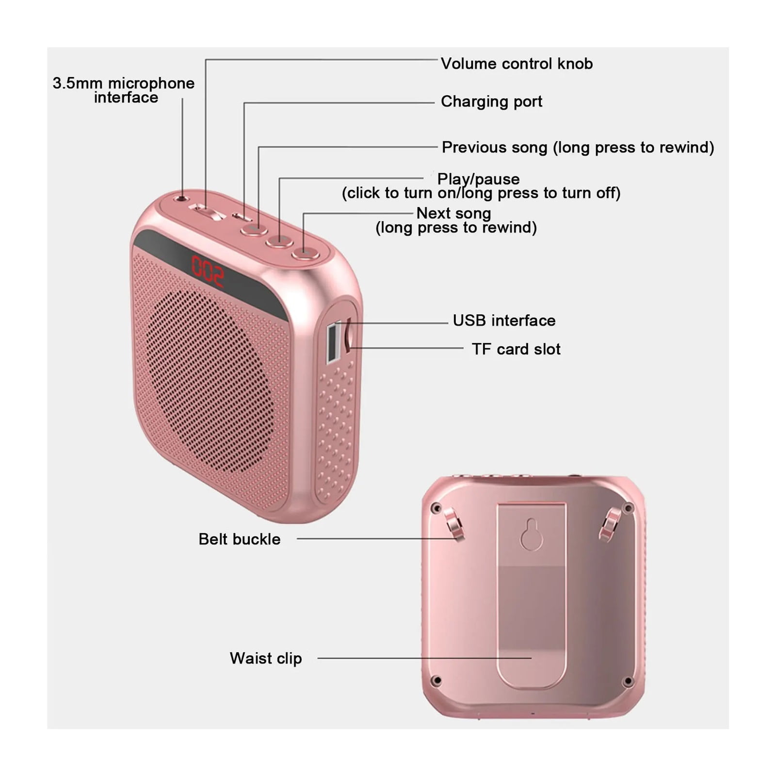 Portable Mini Voice Amplifier 5W 2400mAh Multifunctional Personal Voice Speaker With Microphone Display For Speech Meeting ,High Sound