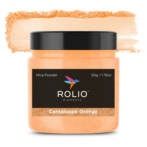 Rolio Premium Mica Powder - Cantaloupe Orange (50G / 1.76oz) - 1 Jar of Orange Pigment Powder for Epoxy Resin, Dye, Soap Making, Nail Polish, Paint, Candle Making, Bath Bombs, Slime