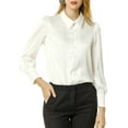 thumbnail image 3 of INSPIRE CHIC Women's Button Up Shirts Puff Long Sleeves Vintage Satin Wear-to-Work Blouse L White, 3 of 8