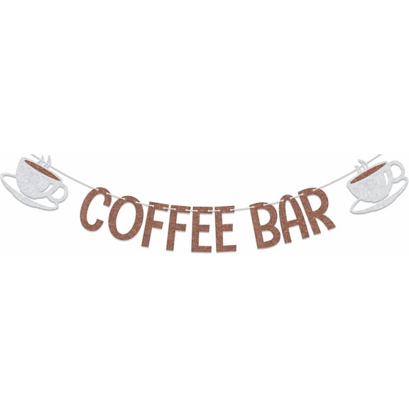 Coffee Bar Banner, Bridal Shower Engagement Wedding Bachelorette Baby Shower Birthday Coffee Theme Party Decor Sign Brown Double-Sided