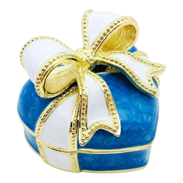 Caja de joyería con lazo en forma de corazón, de aleación, para pulseras, anillos y pendientes. Azul